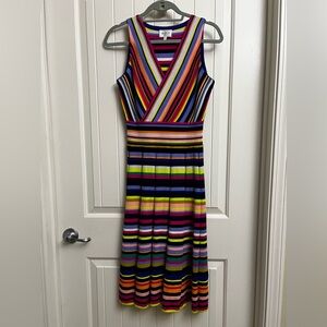 Milly Multicolor Striped Surplice Sleeveless Sweater Dress, size M